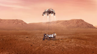 Посадка марсохода Perseverance на поверхность Марса. Иллюстрация NASA