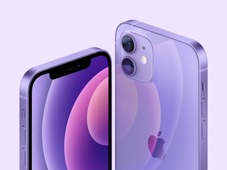 Фиолетовые iPhone 12 и iPhone 12 mini. Фото Apple